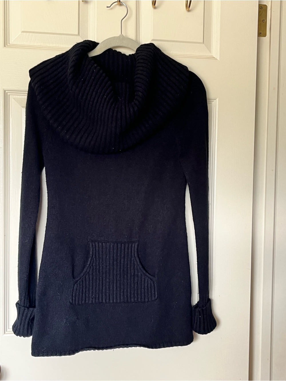 Y2K Black GAP S Ribbed Cotton Blend Cowl Neck Women's Sweater with Front Pocket